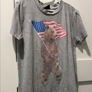 Gray American Flag Bear Graphic Kids T-Shirt